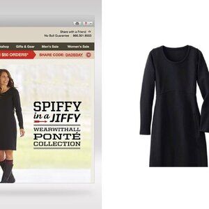 NWT DULUTH TRADING CO wearwithall ponte knit dress in black (XS)